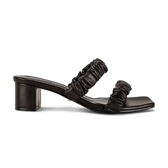 Revolve Raye Posh Sandals Ruched Two Strap Black Leather Block Heel Mule Size 9 - Picture 5 of 14